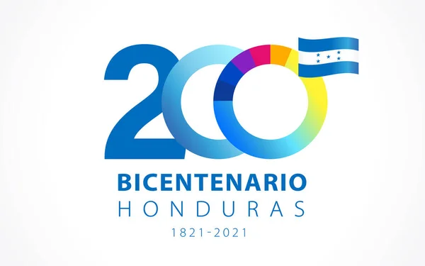 200年記念Bicentenarioホンジュラス スペイン語のテキスト ホンジュラス2周年 スペインから独立記念日 数字とレタリングでお祝いの背景 ベクターイラスト — ストックベクタ