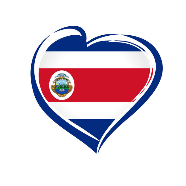 Символ флага Коста-Рики. 200 лет Коста-Рике, двухсотлетие независимости от Испании. Знак празднования с флагом в форме сердца. Векторная иллюстрация