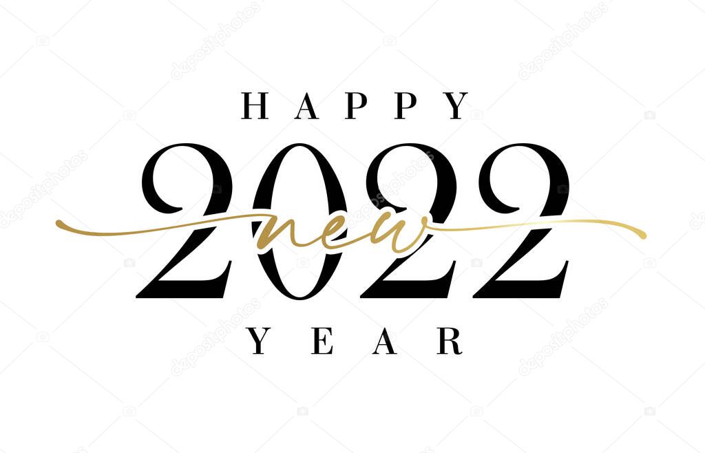 Happy New Year 2022 elegant calligraphy. Luxury black digits vector illustration for holiday New Year. Numbers 20 22 and golden font for greeting card or banner