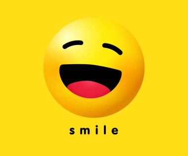 Gülümse, göz kırp, bayram afişi tasarımı. Sarı arka planda gülümseyen simge vektör logosu. Dünya Gülme Günü, 1 Ekim