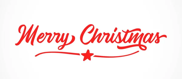Feliz Navidad Estrella Roja Caligrafía Línea Inscripción Elegante Pancarta Caligrafía — Vector de stock