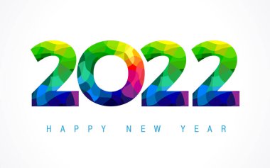 2022 Mutlu Yıllar renkli kart tasarımı. Yeni yılınız kutlu olsun. Resimlere 20 adet renkli ve 22 'lik sayıyla hoş geldiniz deyin. Soyut renkli yüzey rakamları grafik web tasarım şablonu