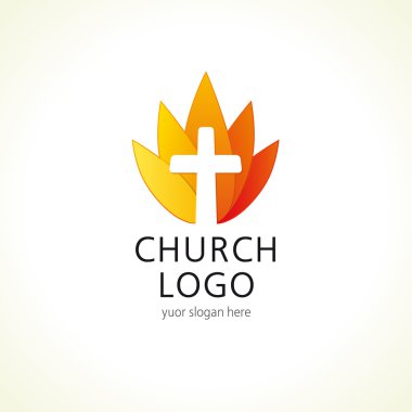Cross on fire Hıristiyan kilise logosu.