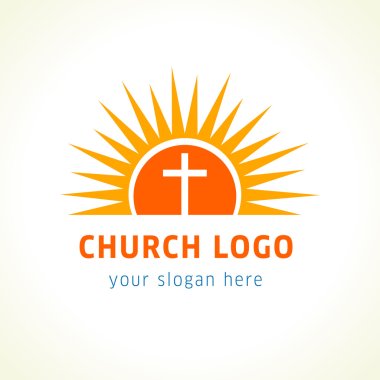Cross on sun light orange vector logo.  clipart