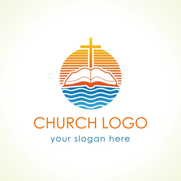 Cross on the bible church logo — Stock Vector