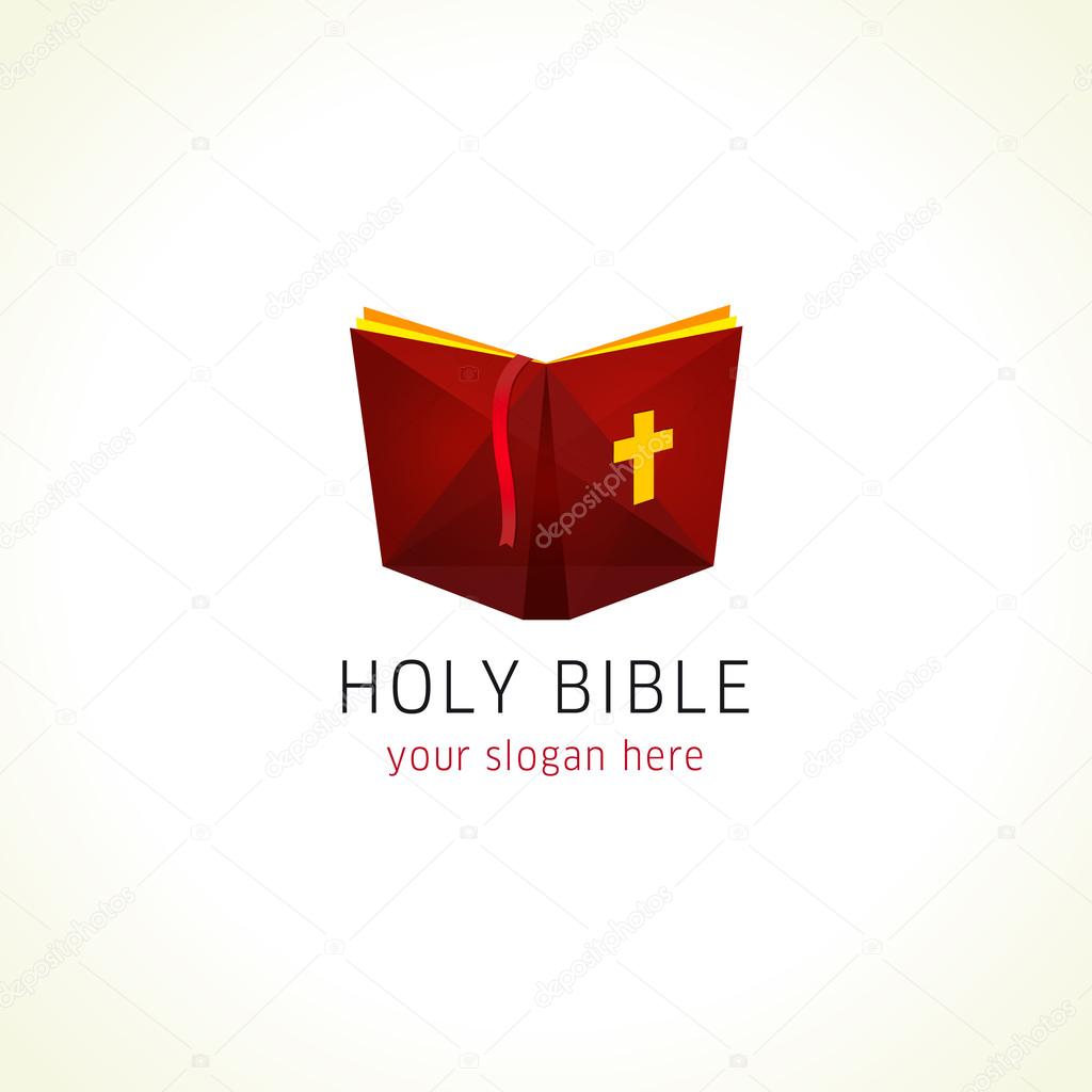 Online holy bible or christian literature vector logo. Open book with cross clipart icon. Computer software or phone application educational studying sign. eBook library, eReader symbol. Media ministry.