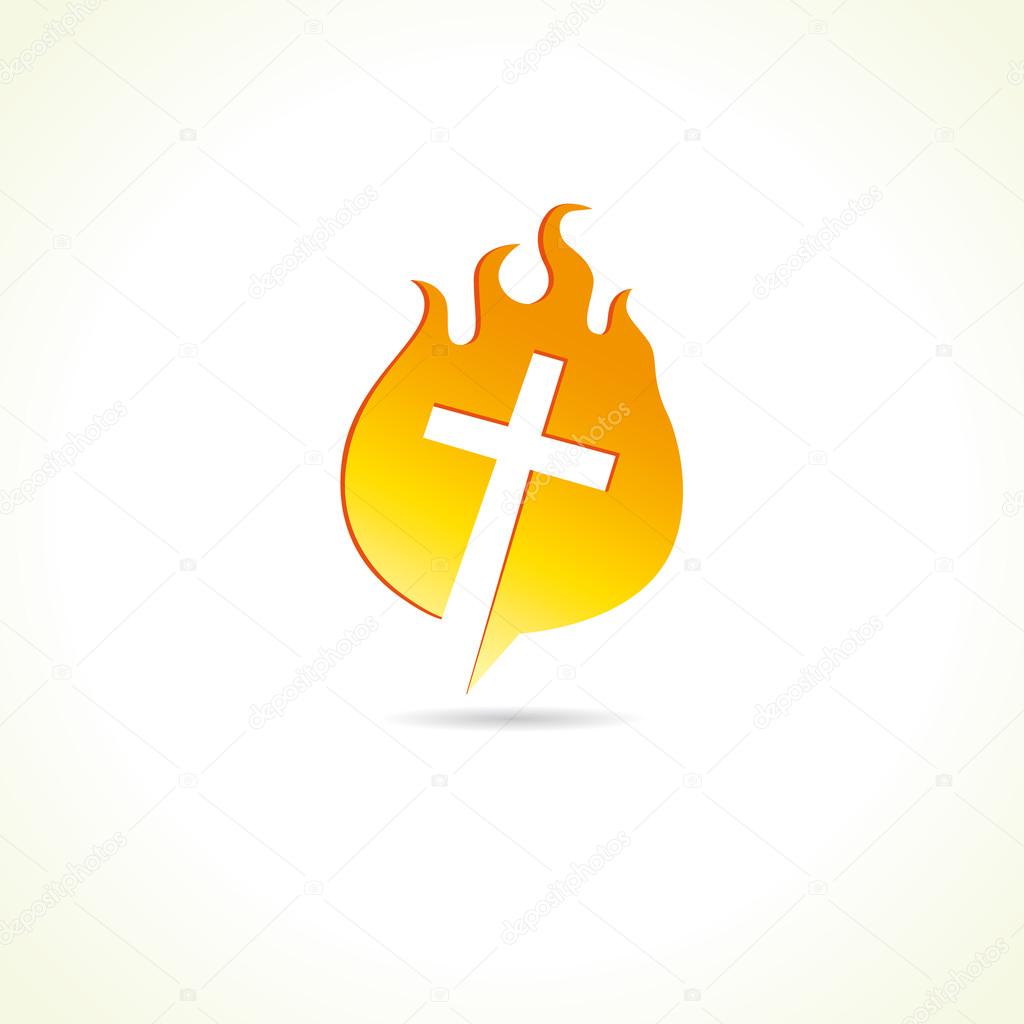 Cross on fire christian church logo.