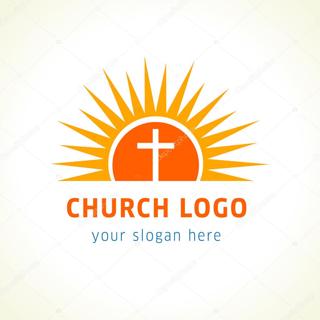 Cross on sun light orange vector logo. 