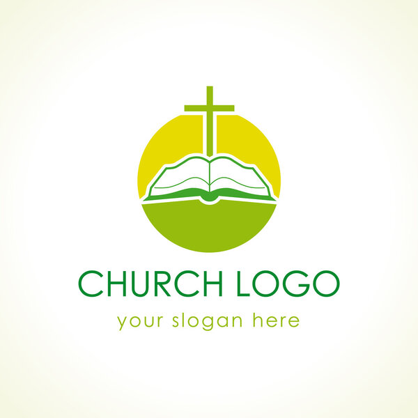 Cross on the bible green logo