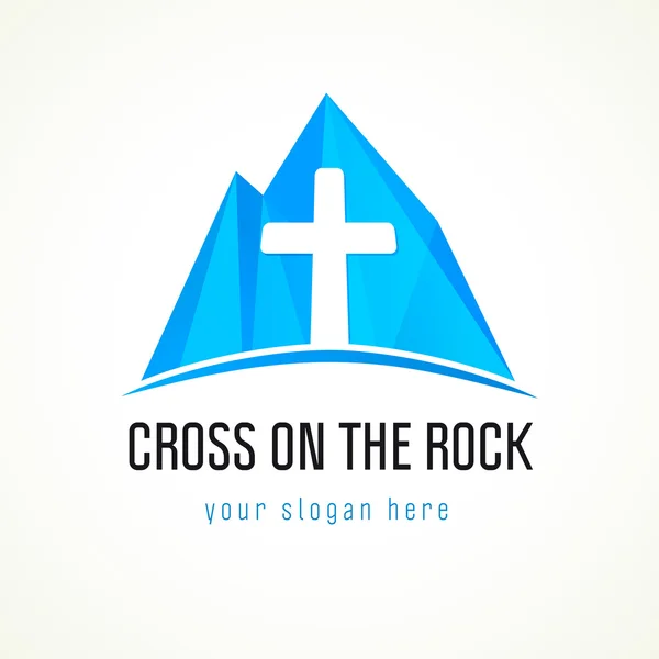 Cross on the rock logo — Stock Vector