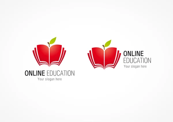 Éducation en ligne logo pomme livre — Image vectorielle