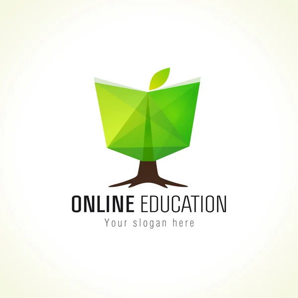 Educación en línea logo libro árbol — Vector de stock
