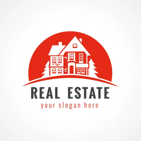 Real estate logotyp stuga sun — Stock vektor