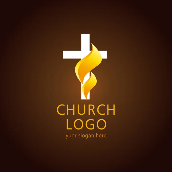 Logo croix flamme église — Image vectorielle