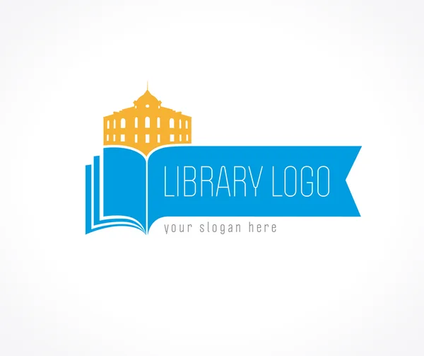 Bibliothèque logo bâtiment livre — Image vectorielle
