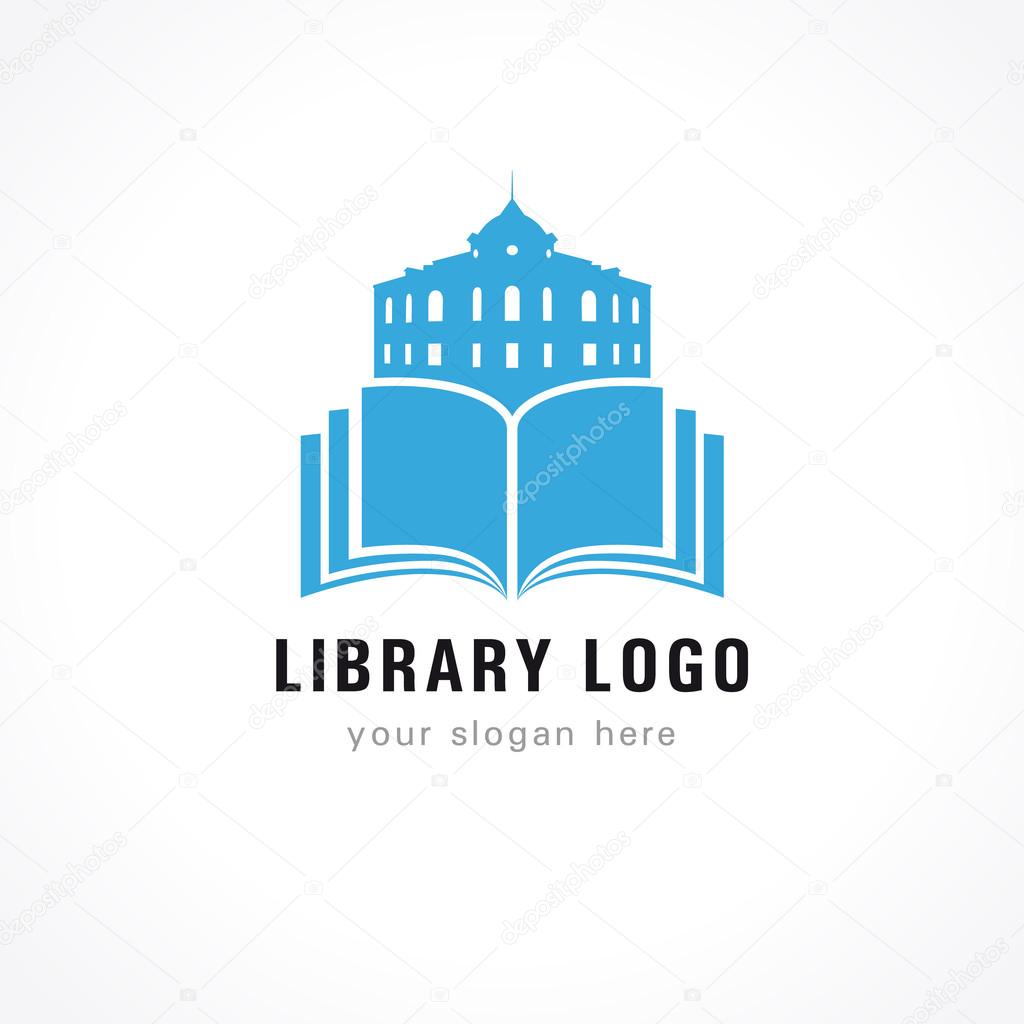 Educational logotype template. Learning, teaching, reading, training, publishing, studying colored template. Historic building. Abstract isolated colorful label pages shape coloured emblem.