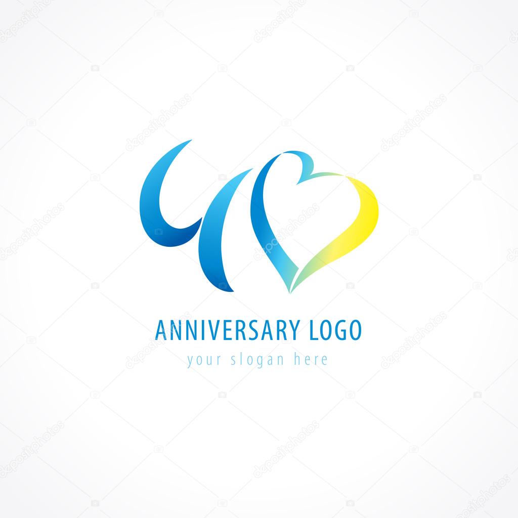 Anniversary 40 years old hearts celebrating vector digit logo. Birthday greetings with framed tape heart shape. Holiday abstract numbers or letter o. Lovely card with celebrating figures 40 th.