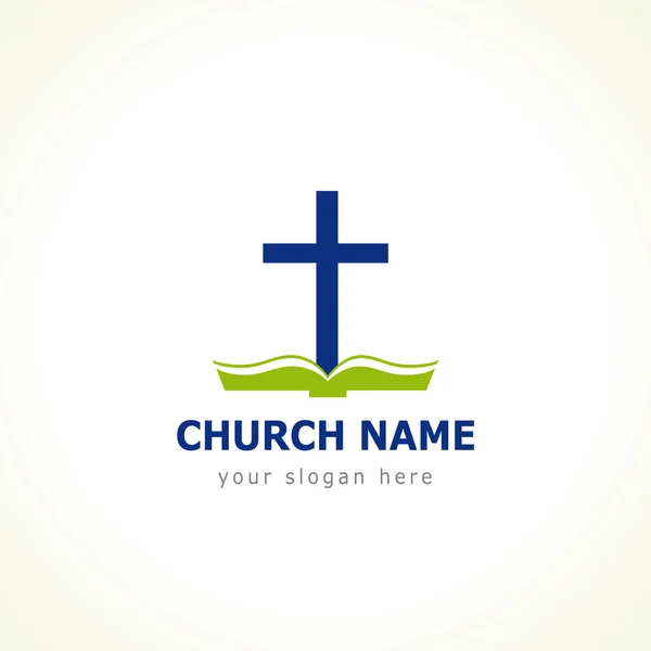 Biblia cruz iglesia logo — Vector de stock