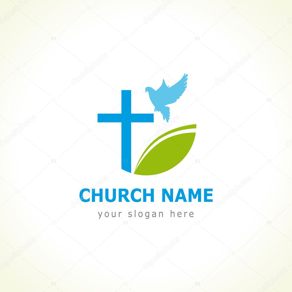 Dove cross green leaf church logo