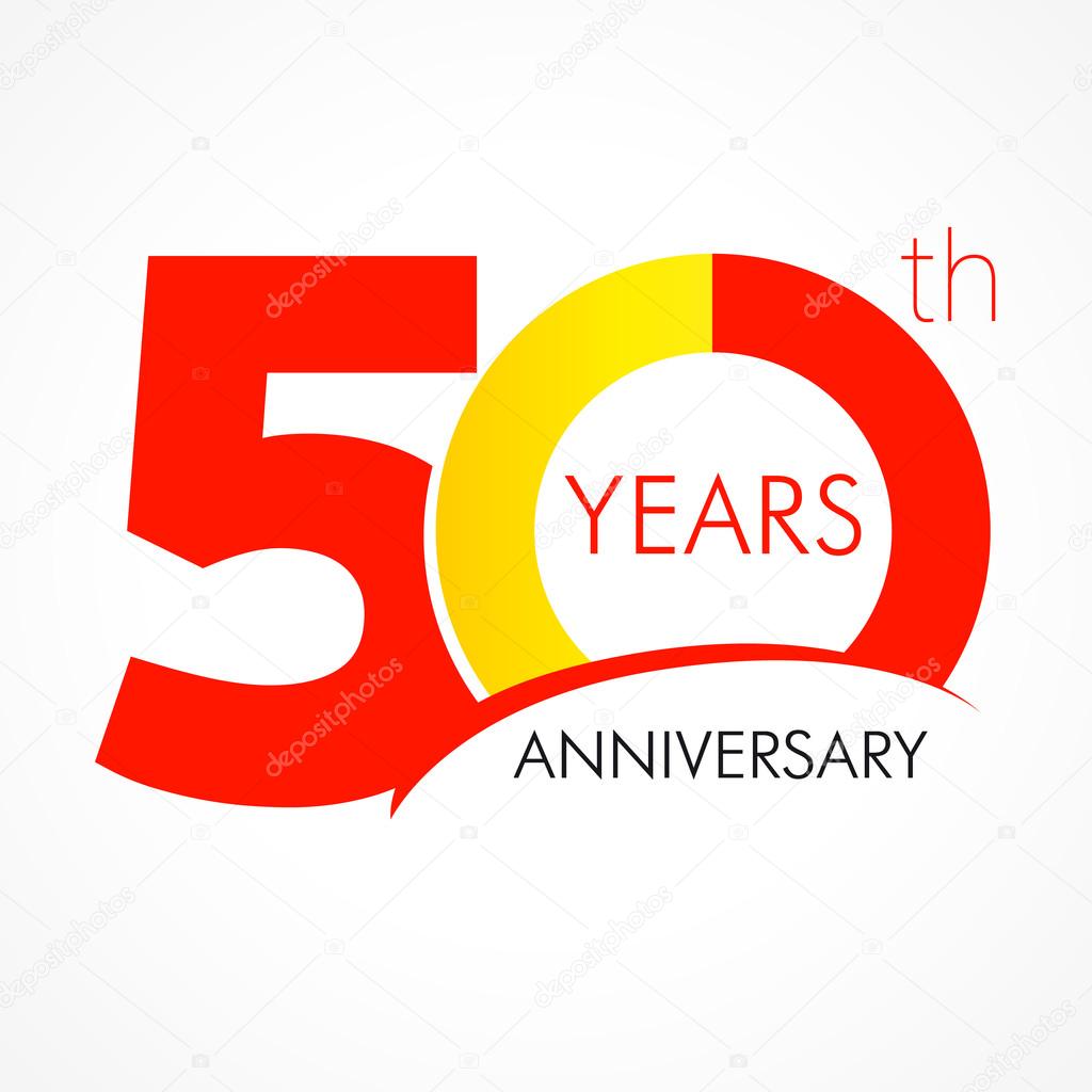 50 years old celebrating classic logo. Colored happy anniversary 50 th template numbers. Greetings celebrates. Traditional framed digits of ages. Special prize, % off, O or 0. Card's or label's idea.