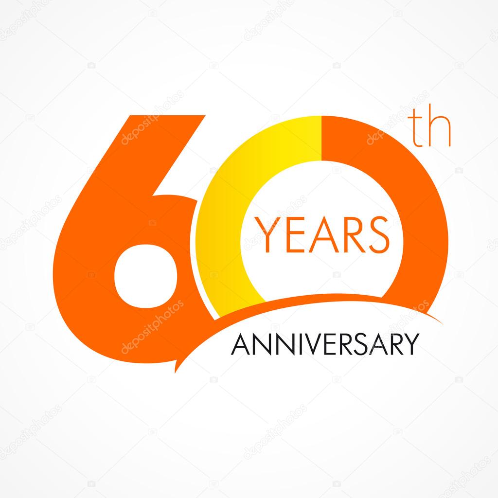 60 years old celebrating classic logo. Colored happy anniversary 60 th template numbers. Greetings celebrates. Traditional framed digits of ages. Special prize, % off, O or 0. Card's or label's idea.