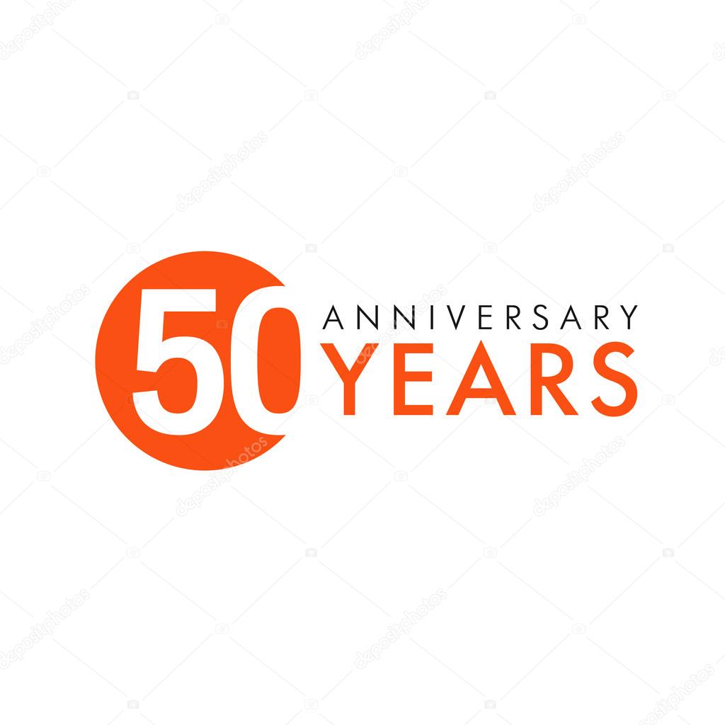 50 years old round logo. Anniversary year of 50 th vector banner numbers. Birthday greetings circle celebrates. Celebrating digits. Colored figures of ages.