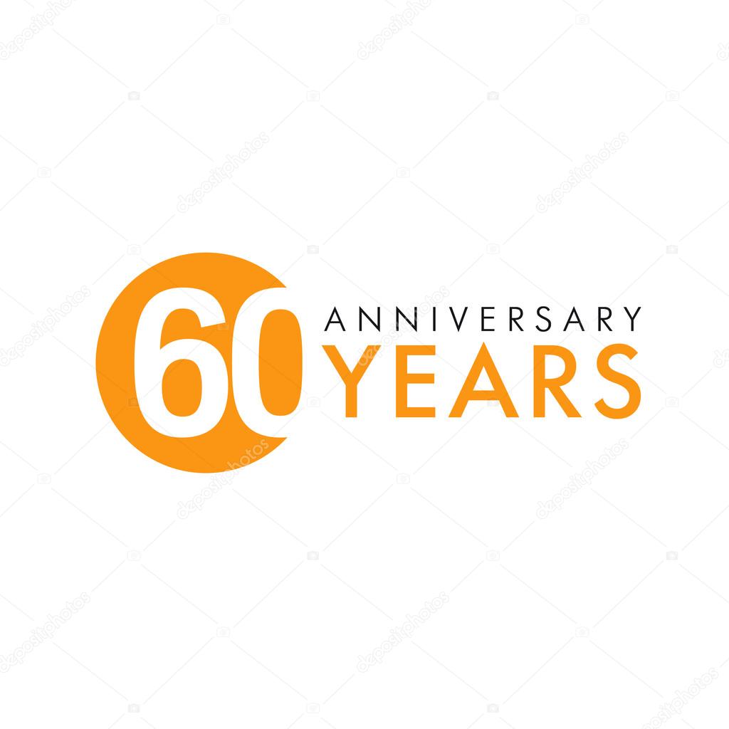 60 years old round logo. Anniversary year of 60 th vector banner numbers. Birthday greetings circle celebrates. Celebrating digits. Colored figures of ages.