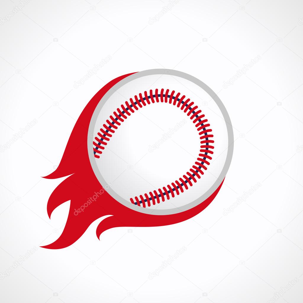 Template logo for a baseball club or competition. Flying and flaming baseball ball. Fiery sign, vector logo of teams, national competitions, union, matches, leagues or sport equipment shop. Children's schools, kid's sport clubs or junior's tour icon.