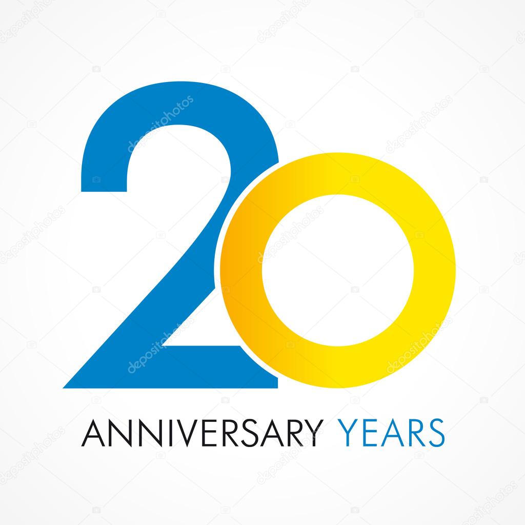 20 years old celebrating classic logo. Anniversary year of 20 th vector template. Birthday greetings celebrates. Traditional digits of jubilee ages in a shape of rings.