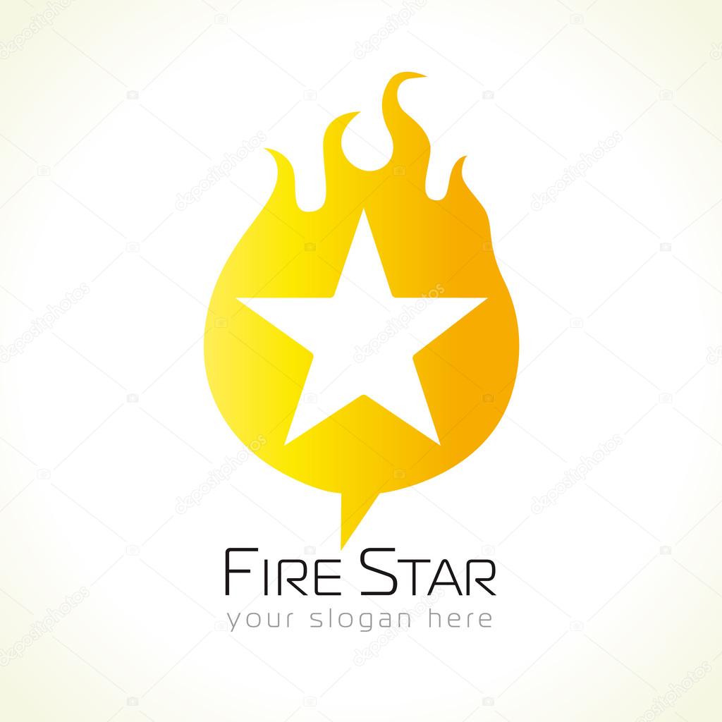 Star logo in flames. Fiery and flaming gold colored star shape, symbol of winners and celebrities in musics, sports, fashions in any nominations.