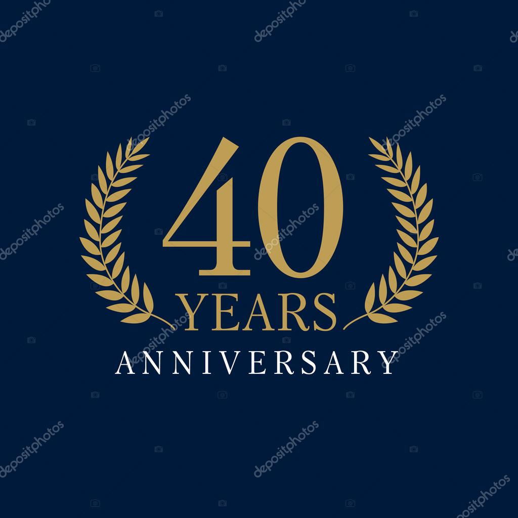 40 years old luxurious logo. Anniversary year of 40 th vector gold colored template framed of palms. Greetings ages celebrates. Celebrating laurel branches. 4 th place symbol of victory and success.