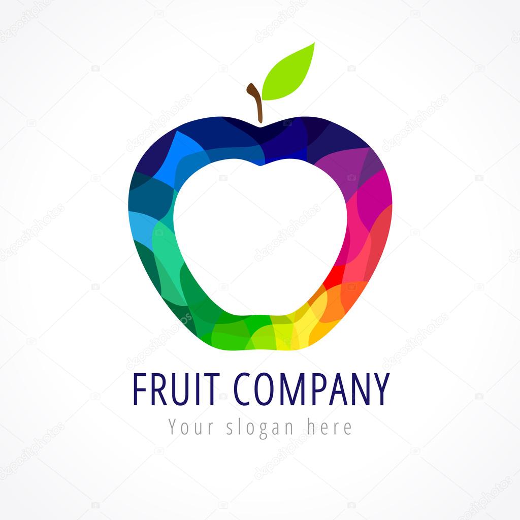Fruit company vector logo. Stained-glass pieces colored apple. Branding identity template. Sign of healthy food or soft technologies.