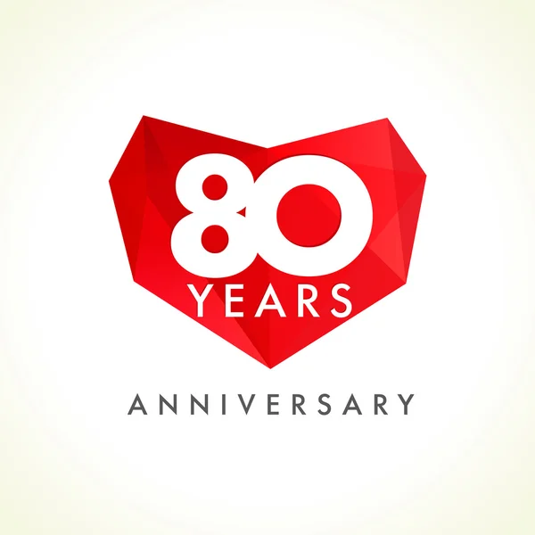 80 周年記念心のロゴ. — ストックベクタ