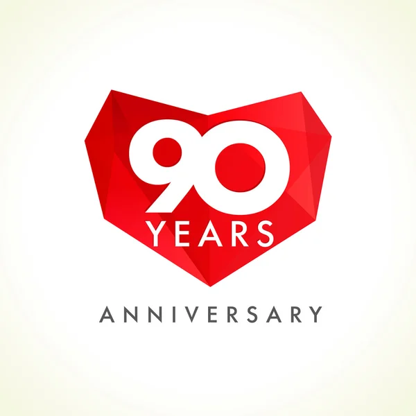 90 aniversário logotipo do coração . — Vetor de Stock