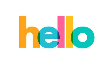 Merhaba renkli harfler cümle tasarımı. Afişler ya da grafikler için renkli bir tipografi sloganı. Vektör illüstrasyonu