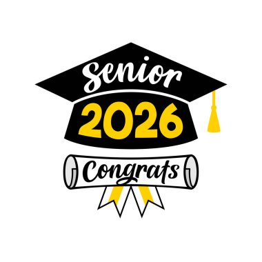 Son sınıf 2026 yaratıcı ikonu tebrik ediyor. Tatil etkinliği konsepti. Okul ya da web sitesi afişi. Rozet veya iğne düğmesi tasarımı.