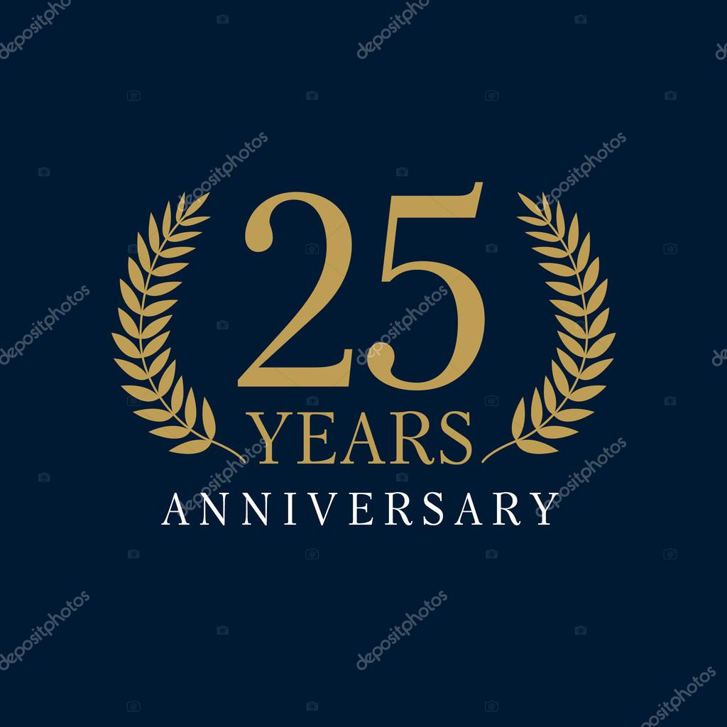 25 years old luxurious logo. Congratulations of 25th vector gold colored template framed in palms. Isolated greetings celebrates. Celebrating traditional twenty five branches. 2nd second place of win.