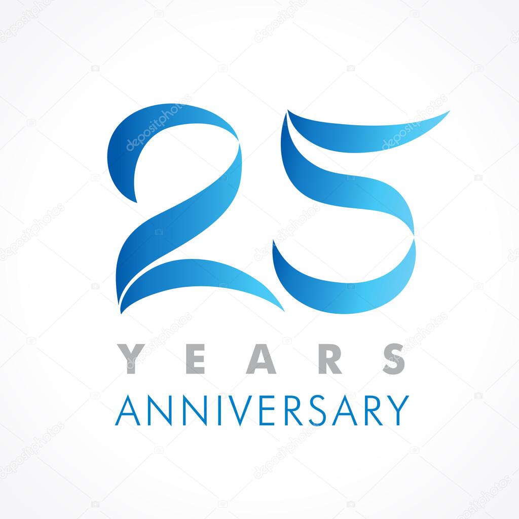 25 years old celebrating classic logo. Anniversary year of 25 th vector template. Birthday greetings celebrates. Traditional digits of jubilee ages in a shape of flying tapes or flags.
