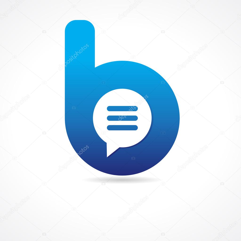 B letter corporate logo. Corporative or educational consult, blue colored volume logotype. FAQ, I.Q., contact us, template of speak, smartphone settings, e-book, communicate office brand icon.