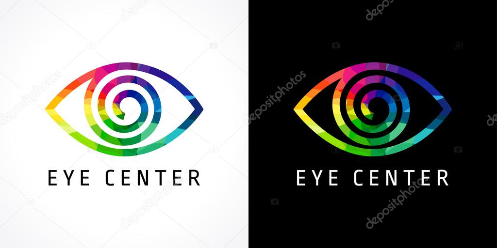 Eye centre coloured logo. Bright color stained, glasses logotype. Medical, healthcare, shop, ophthalmology diagnostic symbol.