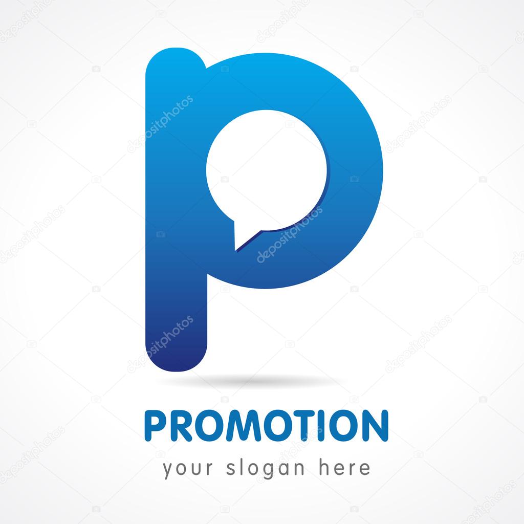 P letter corporate logo. Learn, educational, consult, blue colored volume logotype. FAQ, I.Q., contact us, template of speak, computer, smartphone app setting products, brand isolated iq think icon.