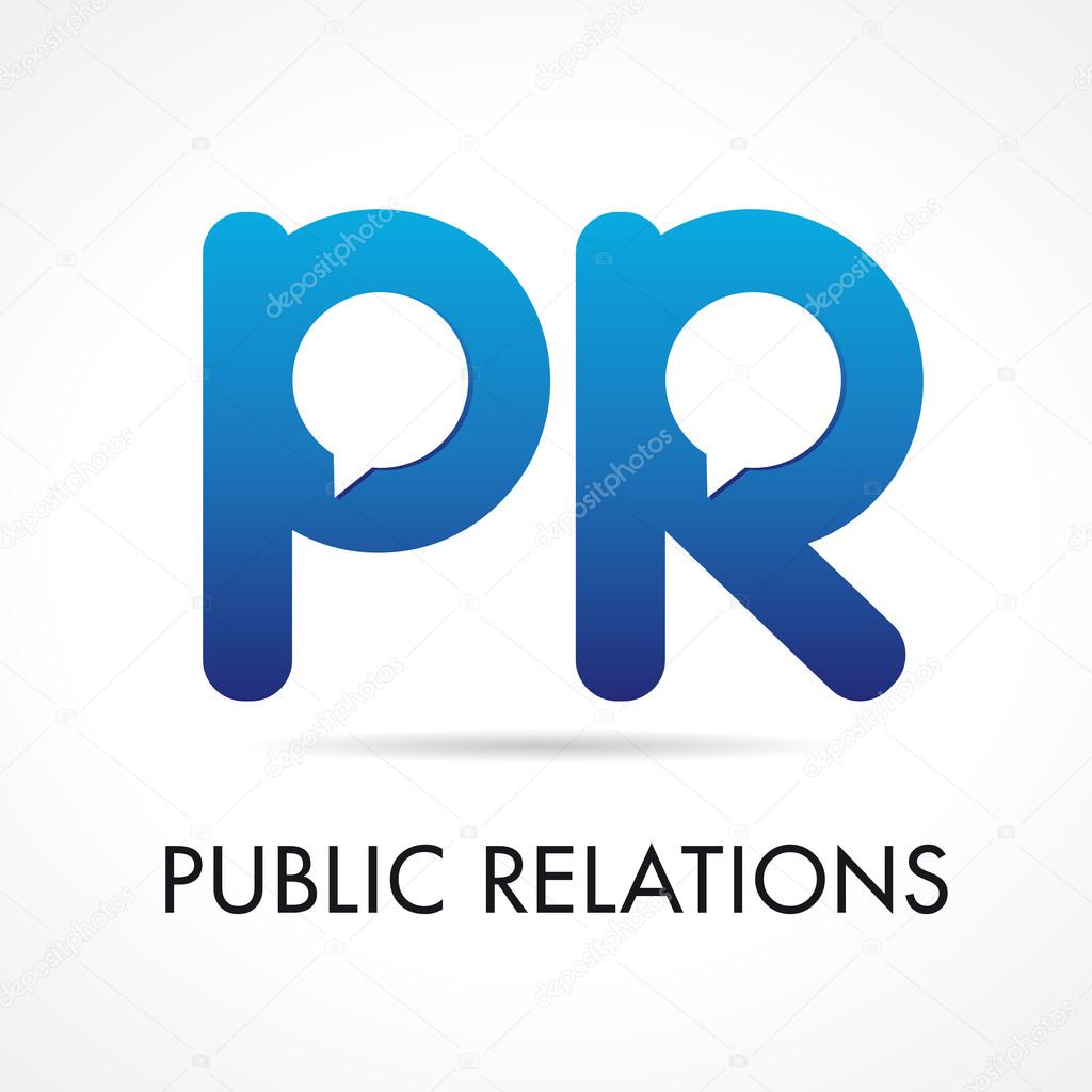 Public Relations PR company logotype. Initials pr blue colored volume branding icon with speaking or talking template elements. Advertising or promotional agency brand emblem.