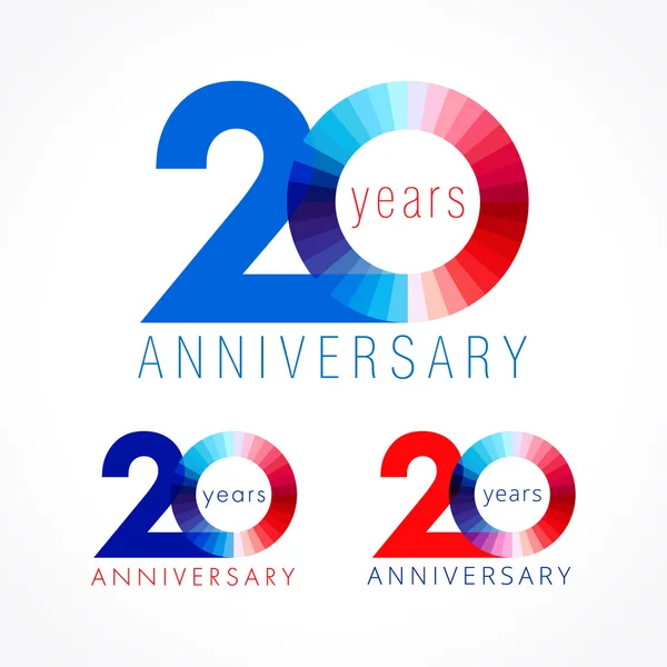 20 aniversário logotipo vermelho e azul . —  Vetores de Stock