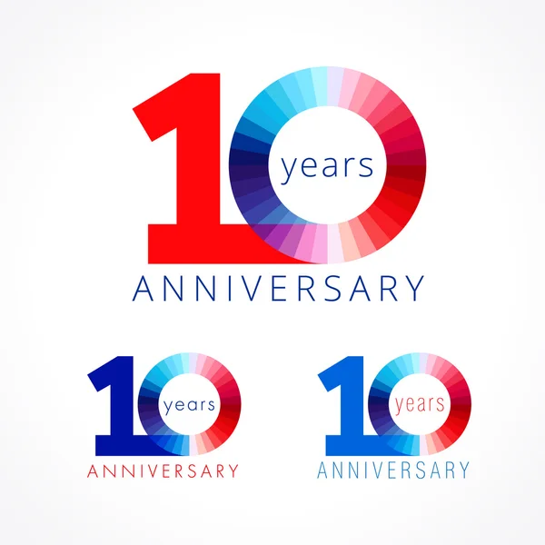 Logo 10 aniversario rojo y azul . — Vector de stock