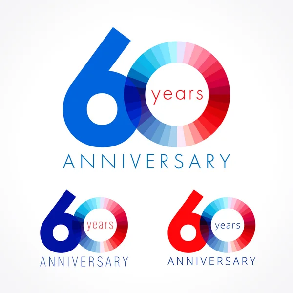 60 주년 빨간색과 파란색 로고. — 스톡 벡터