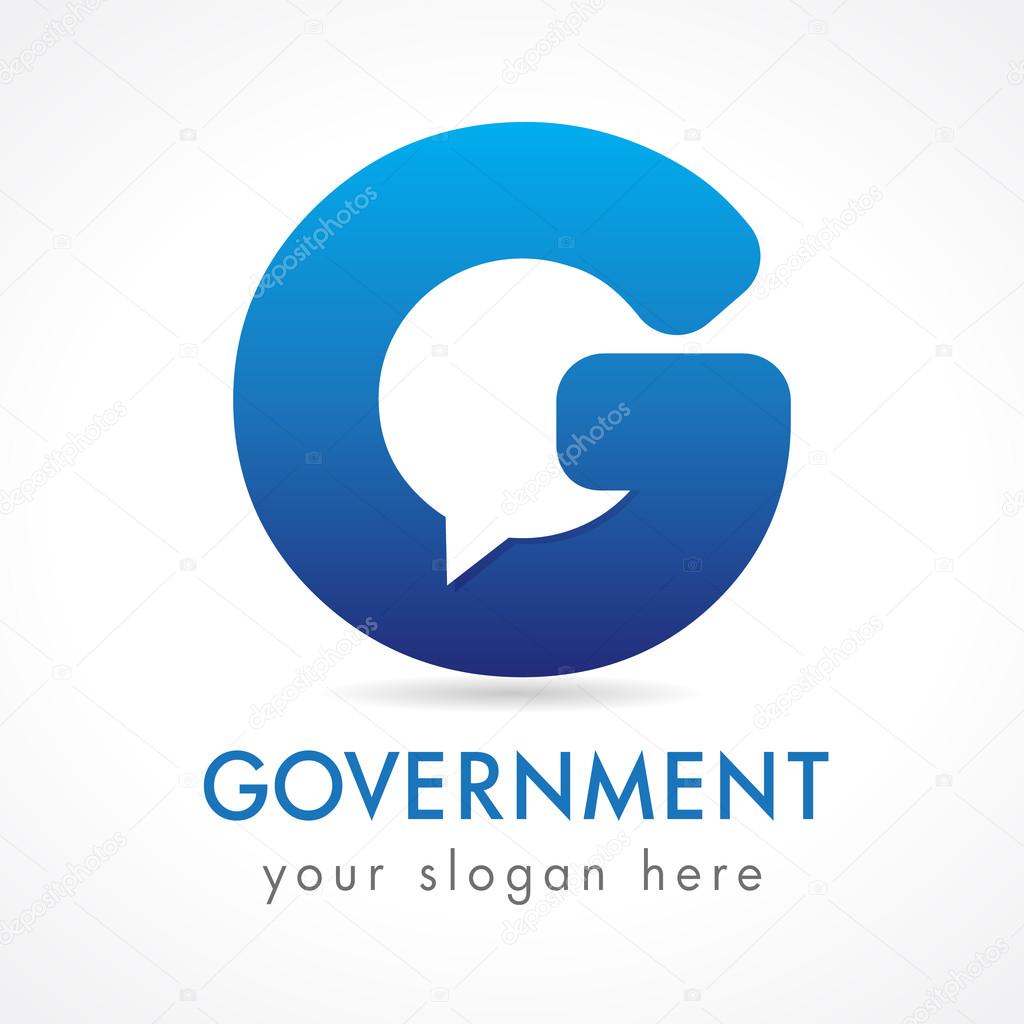 G letter corporate logo. E-government service. Business or educational consult, blue colored volume isolated abstract logotype. FAQ, I.Q., contact us, template of computer or smartphone settings.