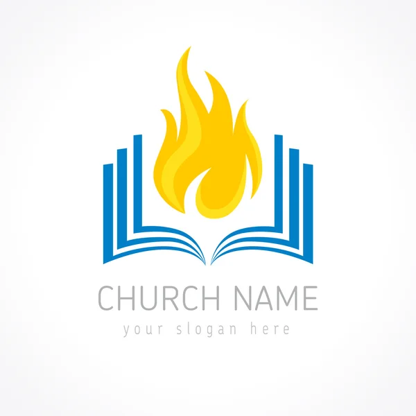 Kerk vlam Bijbel logo — Stockvector