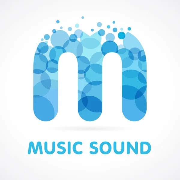 Música sonido azul M logo — Vector de stock