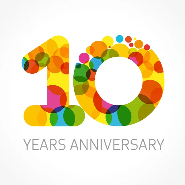 10 años aniversario círculo color logo — Archivo Imágenes Vectoriales