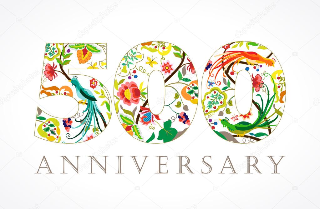 500 anniversary vintage colorful ethnic numbers.